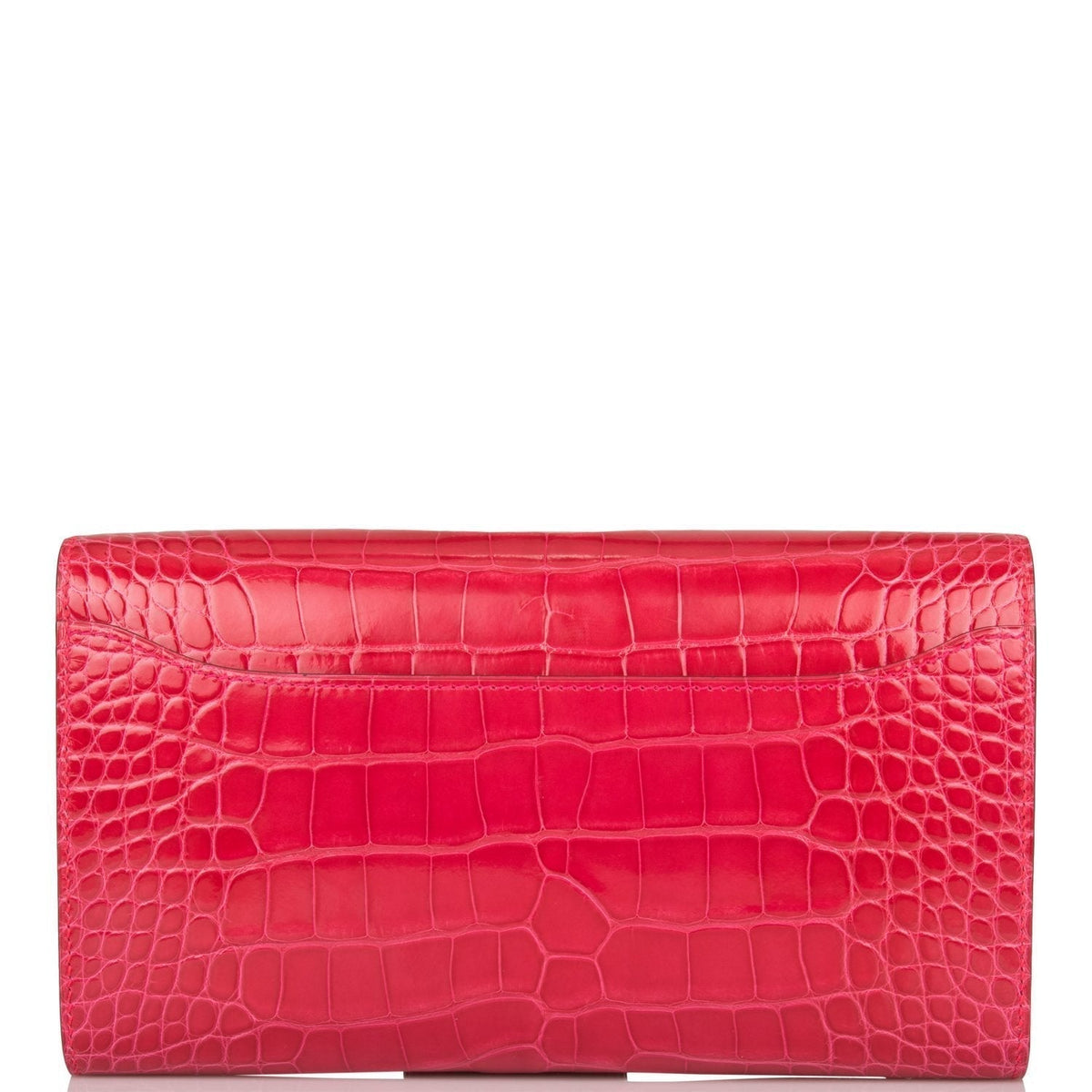 Hermes Rose Extreme Shiny Alligator Constance Wallet To Go Palladium Hardware Crowned Bag