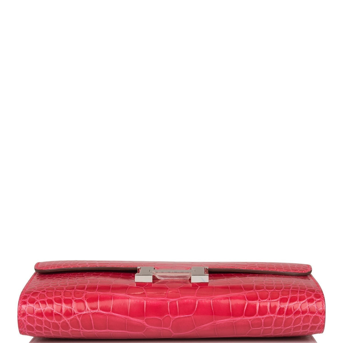 Hermes Rose Extreme Shiny Alligator Constance Wallet To Go Palladium Hardware Crowned Bag
