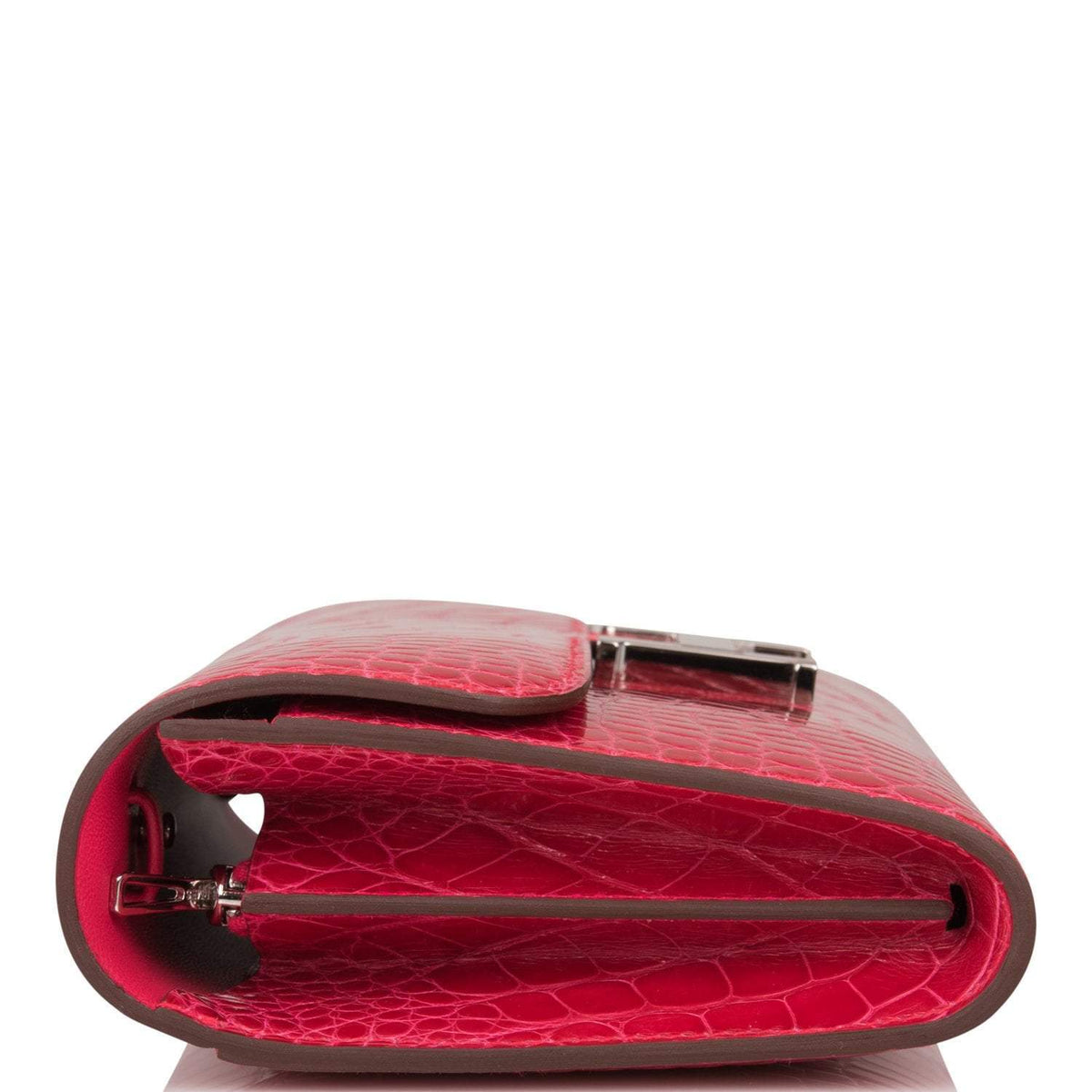 Hermes Rose Extreme Shiny Alligator Constance Wallet To Go Palladium Hardware Crowned Bag