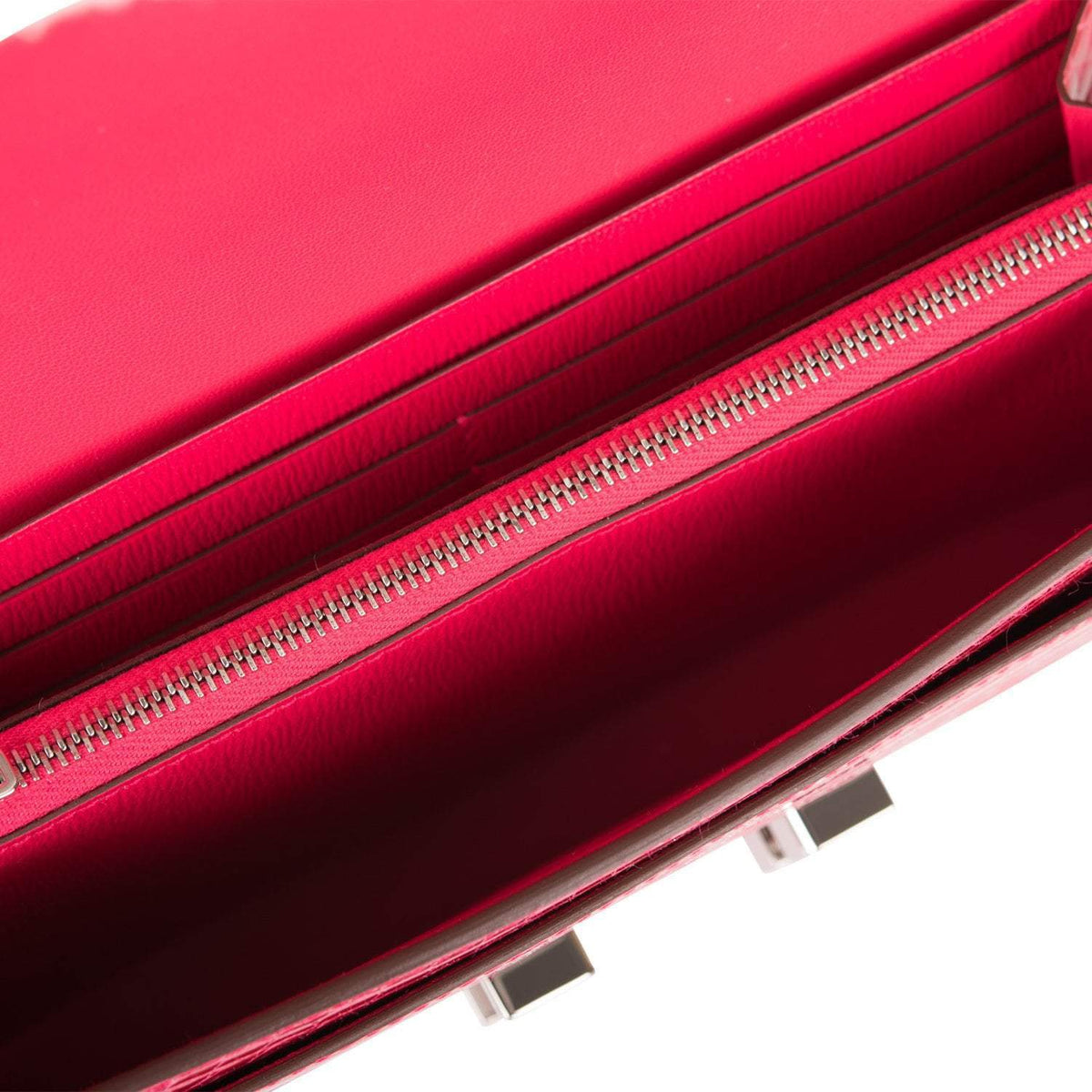 Hermes Rose Extreme Shiny Alligator Constance Wallet To Go Palladium Hardware Crowned Bag