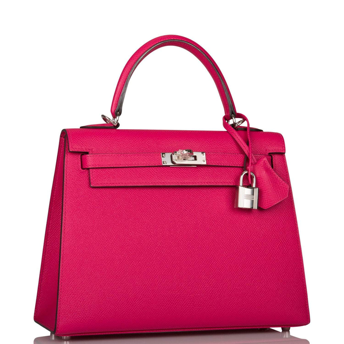 Hermes Rose Mexico Epsom Sellier Kelly 25cm Palladium Hardware Crowned Bag