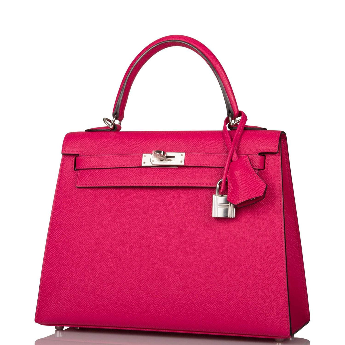 Hermes Rose Mexico Epsom Sellier Kelly 25cm Palladium Hardware Crowned Bag