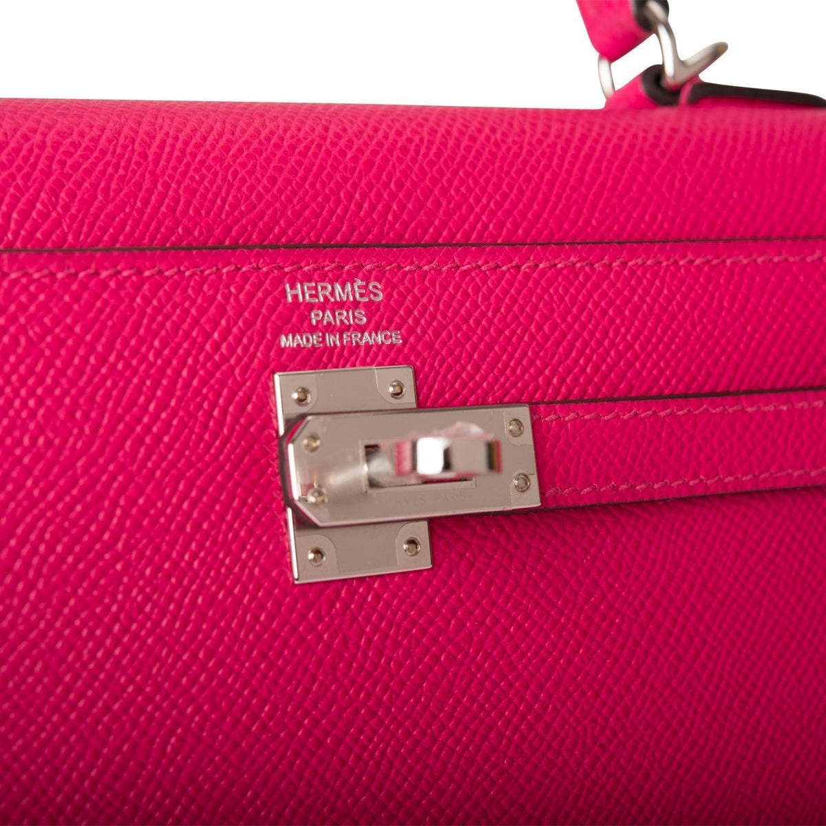 Hermes Rose Mexico Epsom Sellier Kelly 25cm Palladium Hardware Crowned Bag