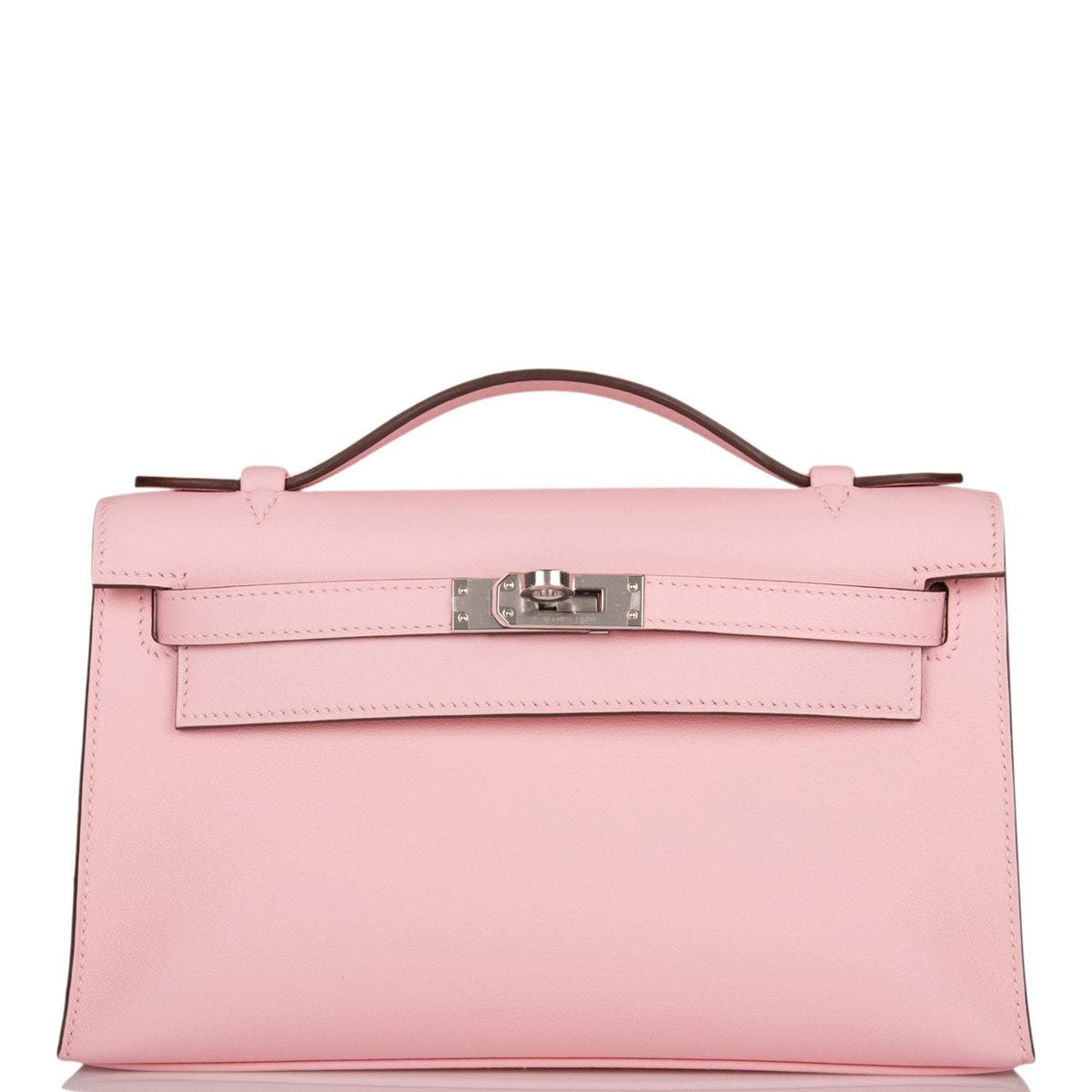 Hermes Rose Sakura Swift Mini Kelly Pochette Palladium Hardware Crowned Bag