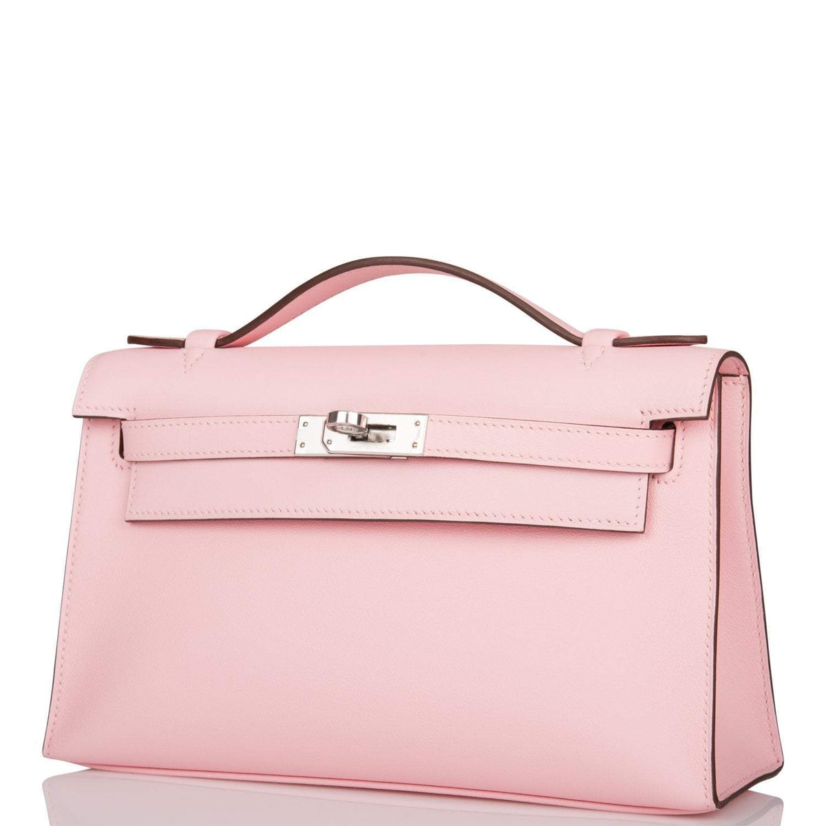 Hermes Rose Sakura Swift Mini Kelly Pochette Palladium Hardware Crowned Bag