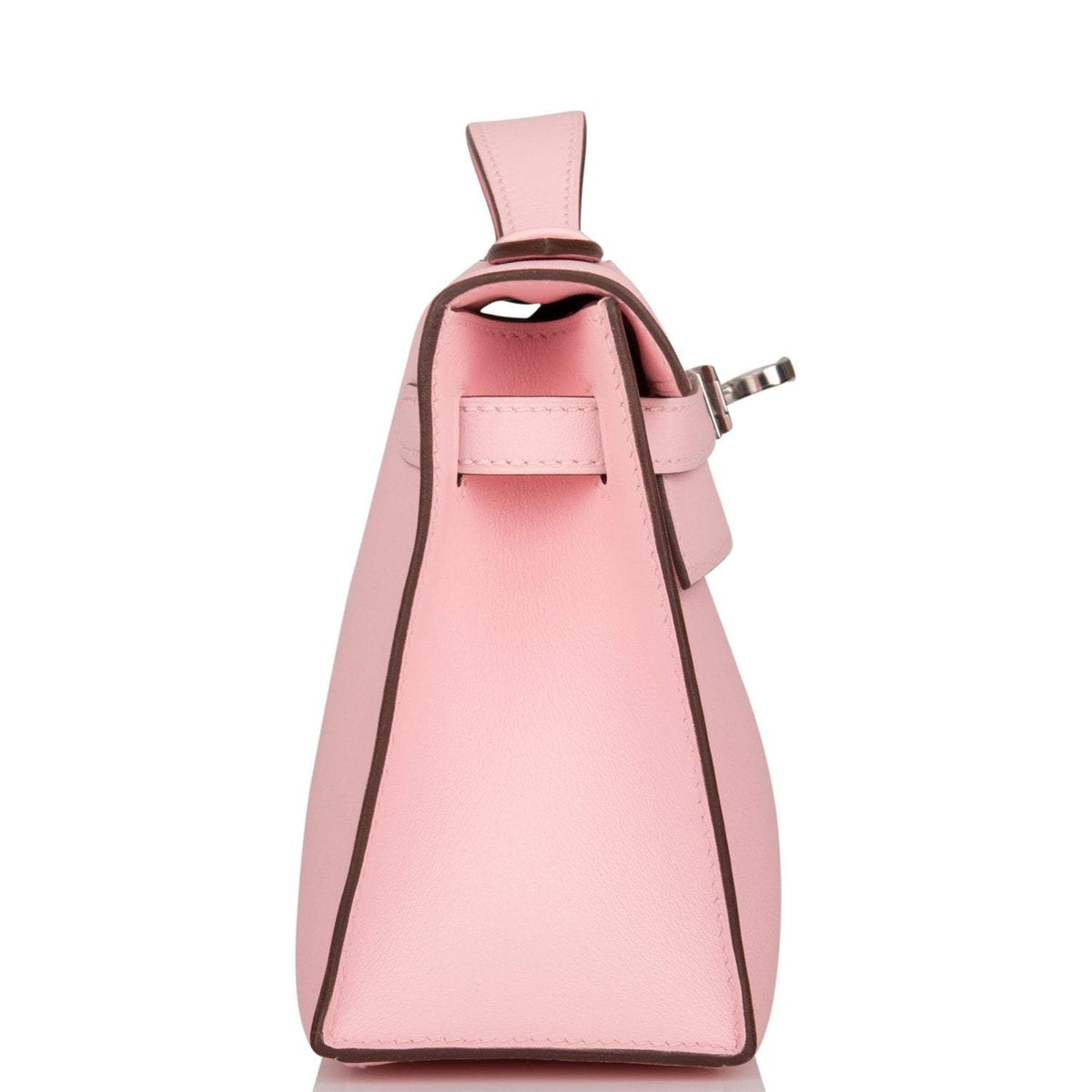 Hermes Rose Sakura Swift Mini Kelly Pochette Palladium Hardware Crowned Bag