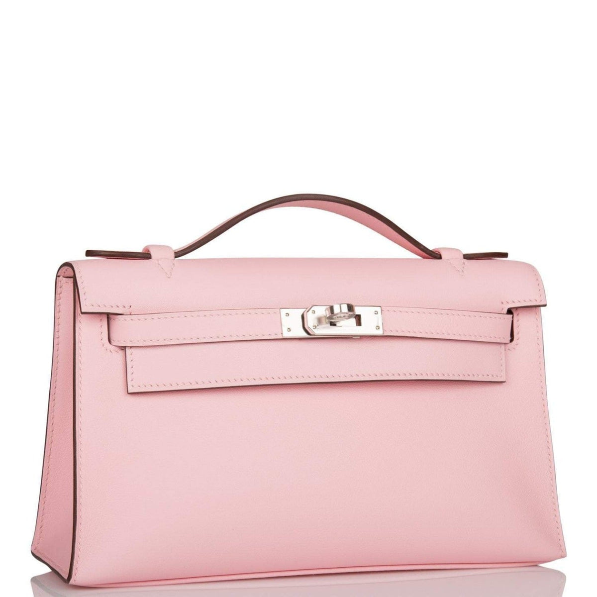 Hermes Rose Sakura Swift Mini Kelly Pochette Palladium Hardware Crowned Bag