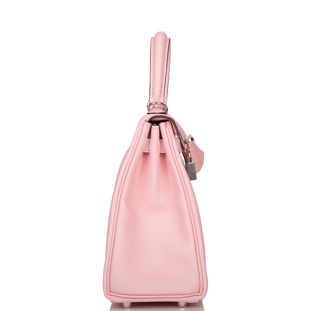 Hermes Rose Sakura Swift Retourne Kelly 25cm Palladium Hardware Crowned Bag