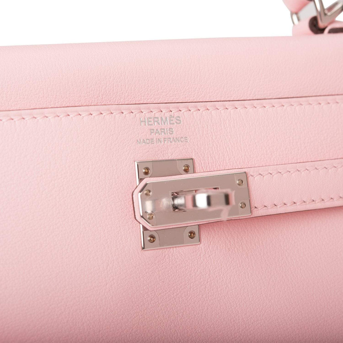 Hermes Rose Sakura Swift Retourne Kelly 25cm Palladium Hardware Crowned Bag