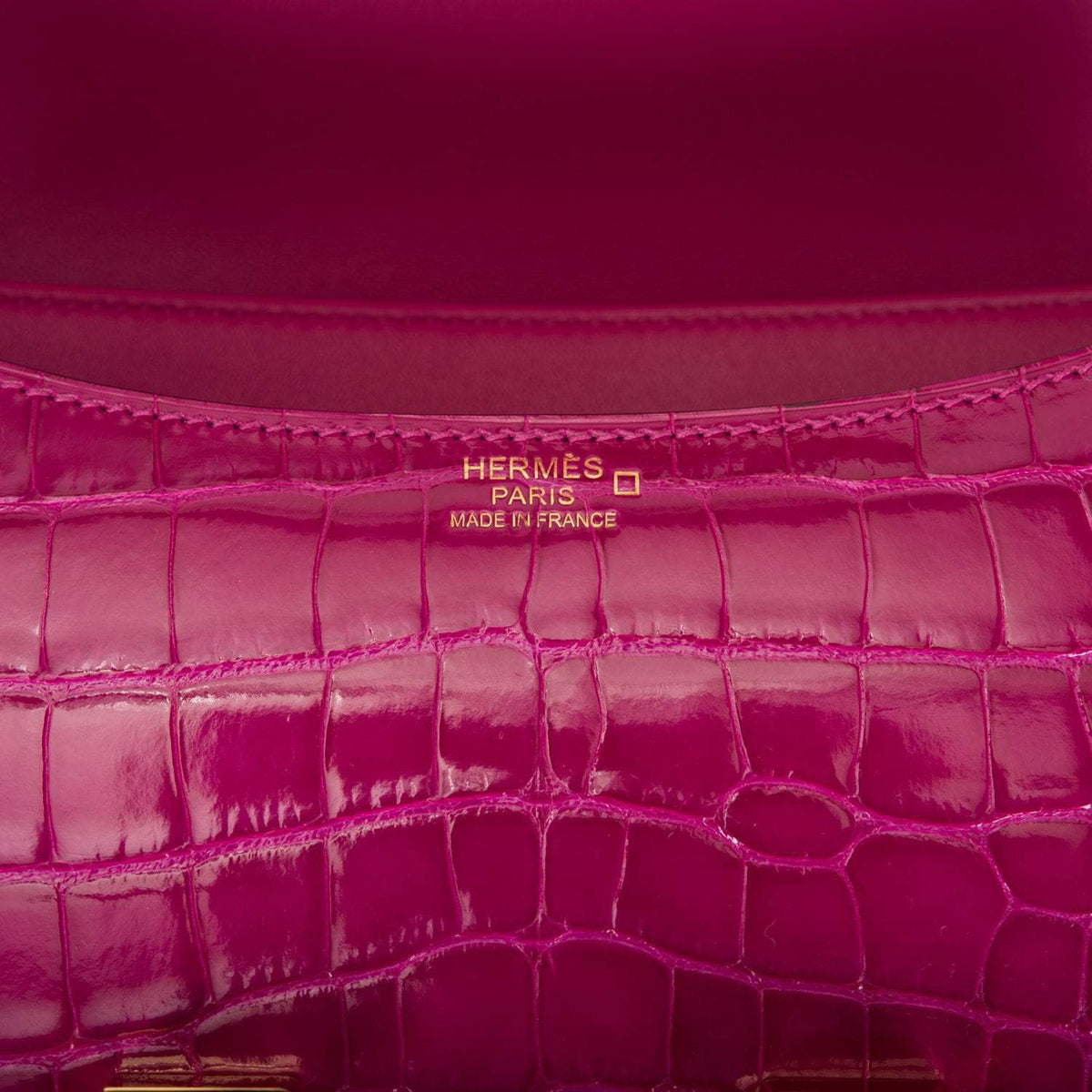 Hermes Rose Scheherazade Shiny Alligator Constance 24cm Gold Hardware Crowned Bag