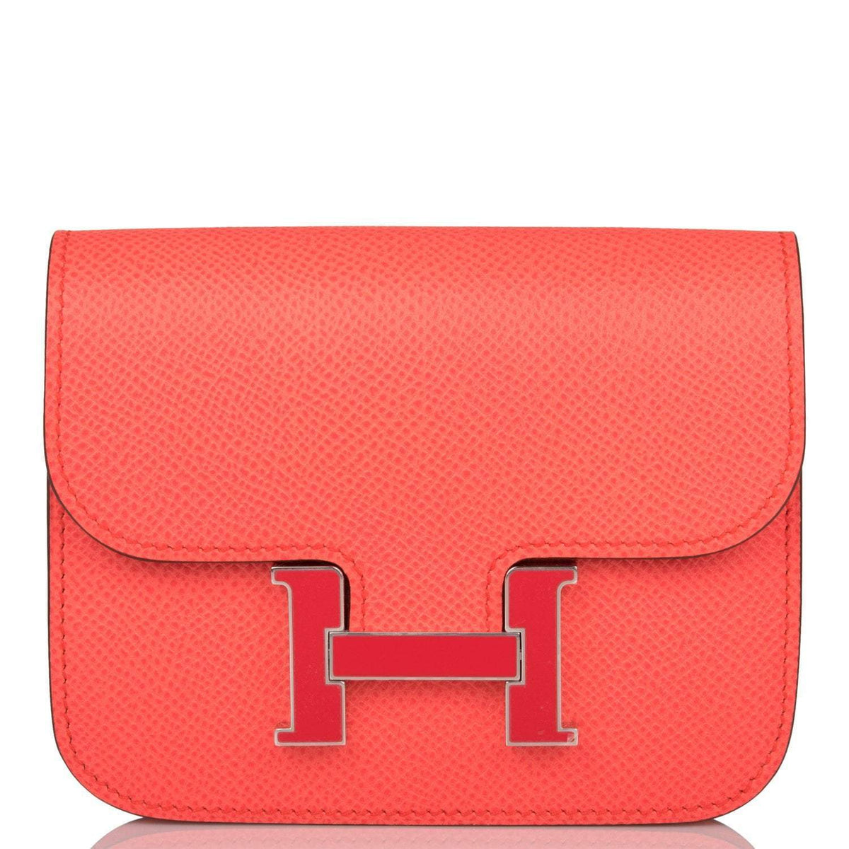 Hermes Rose Texas Epsom Constance Slim Wallet Palladium Hardware Crowned Bag