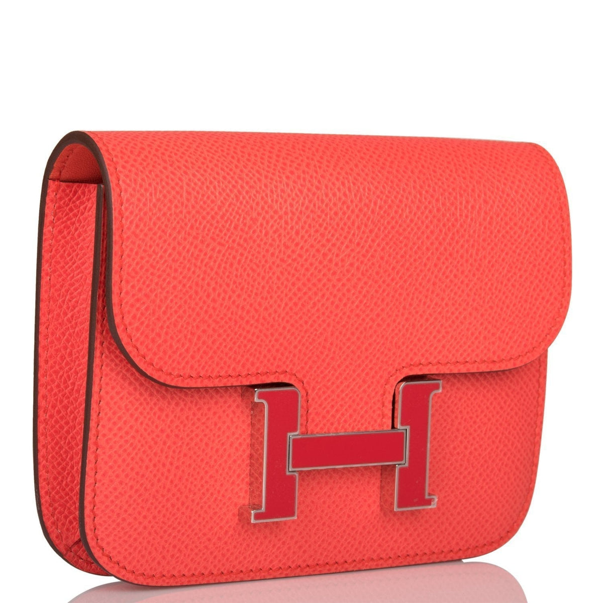 Hermes Rose Texas Epsom Constance Slim Wallet Palladium Hardware Crowned Bag