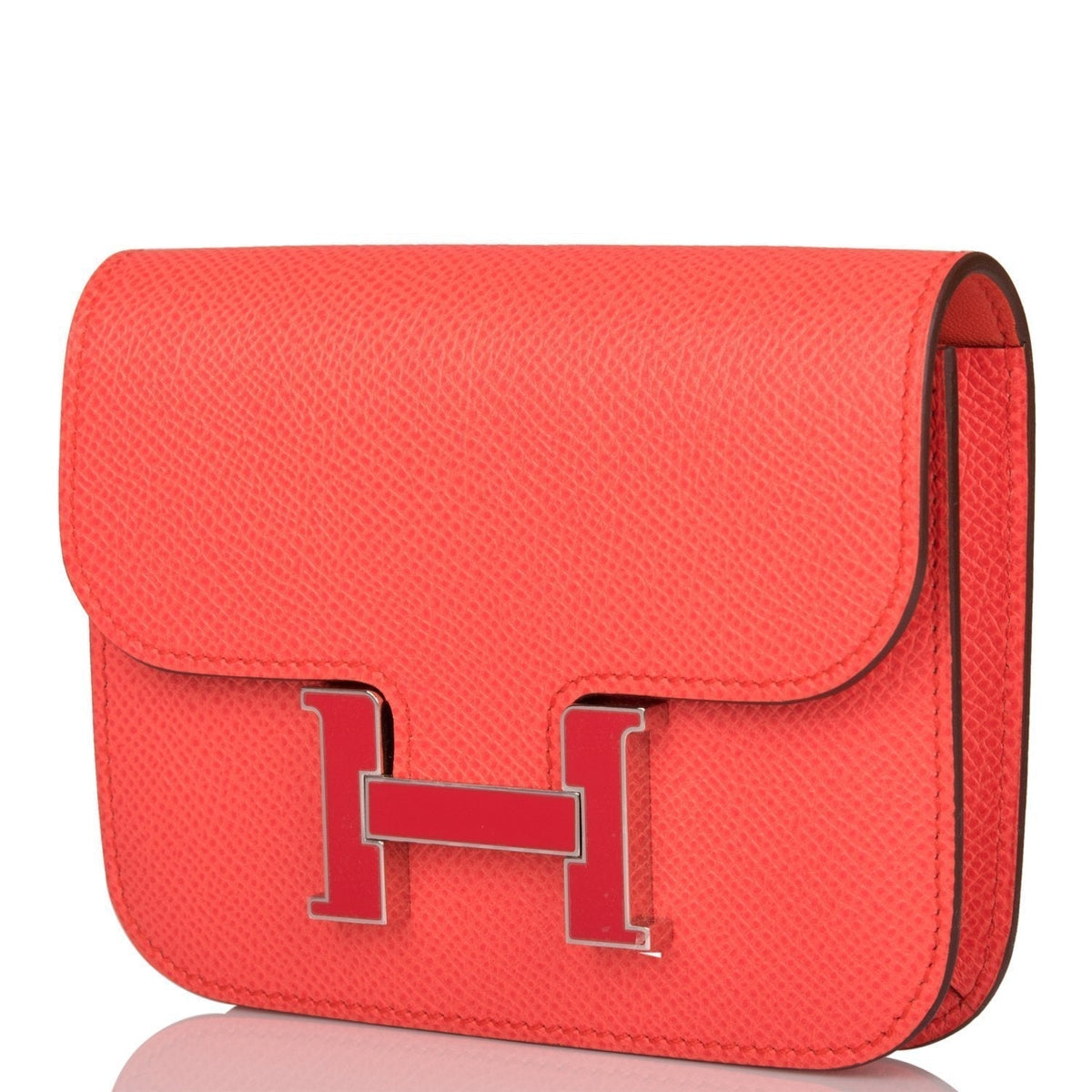 Hermes Rose Texas Epsom Constance Slim Wallet Palladium Hardware Crowned Bag