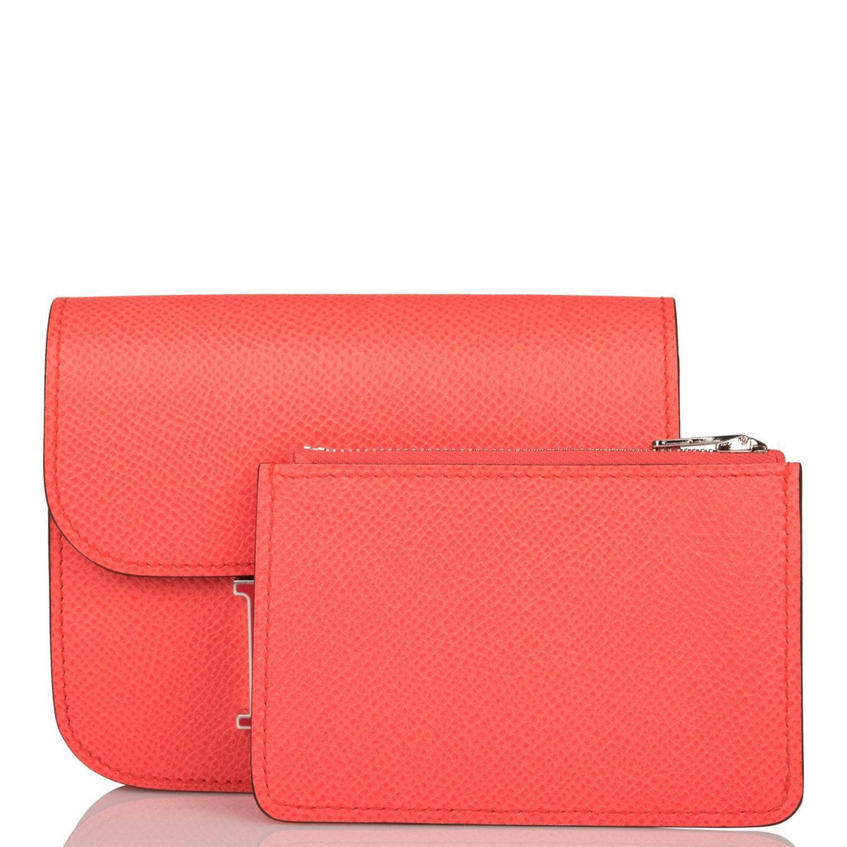 Hermes Rose Texas Epsom Constance Slim Wallet Palladium Hardware Crowned Bag