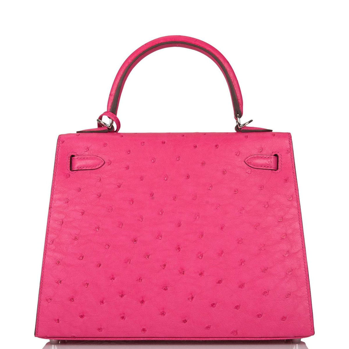 Hermes Rose Tyrien Ostrich Sellier Kelly 25cm Palladium Hardware Crowned Bag