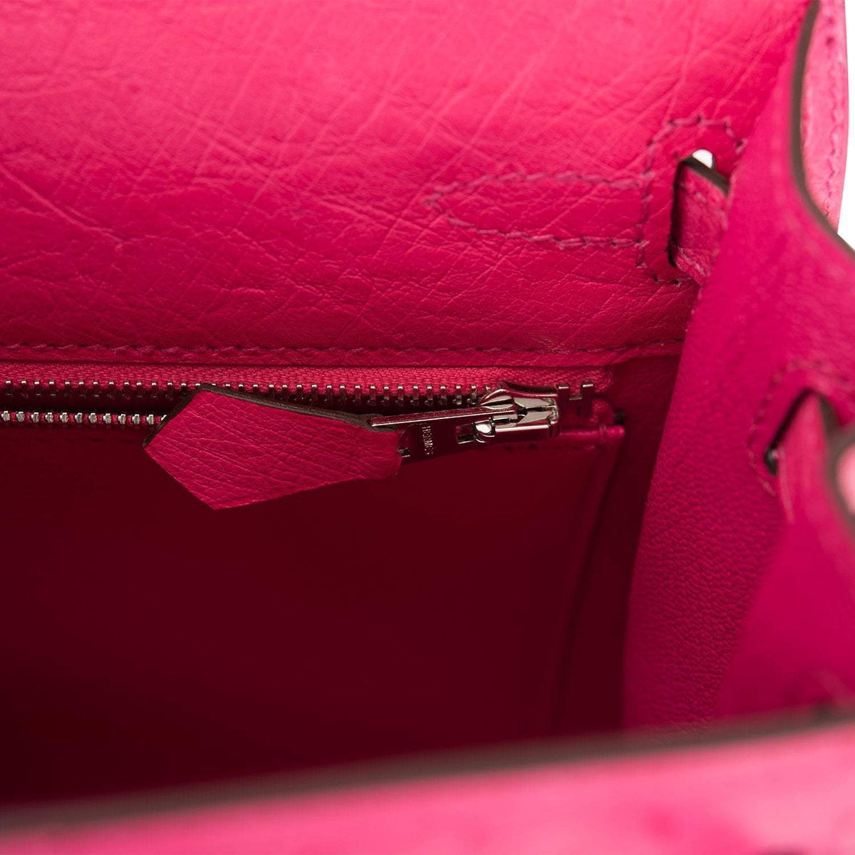 Hermes Rose Tyrien Ostrich Sellier Kelly 25cm Palladium Hardware Crowned Bag
