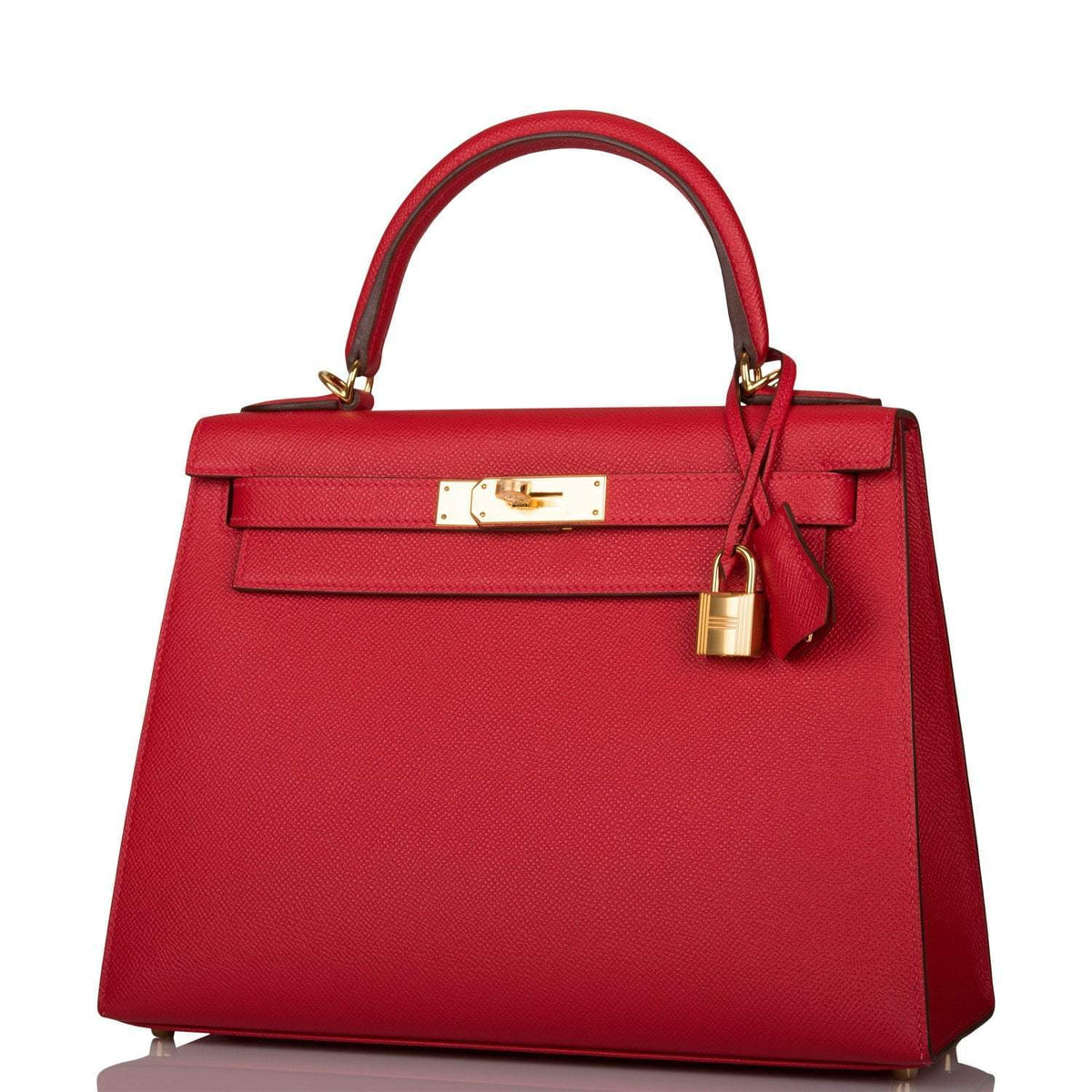 Hermes Rouge Casaque Epsom Sellier Kelly 28cm Gold Hardware Crowned Bag