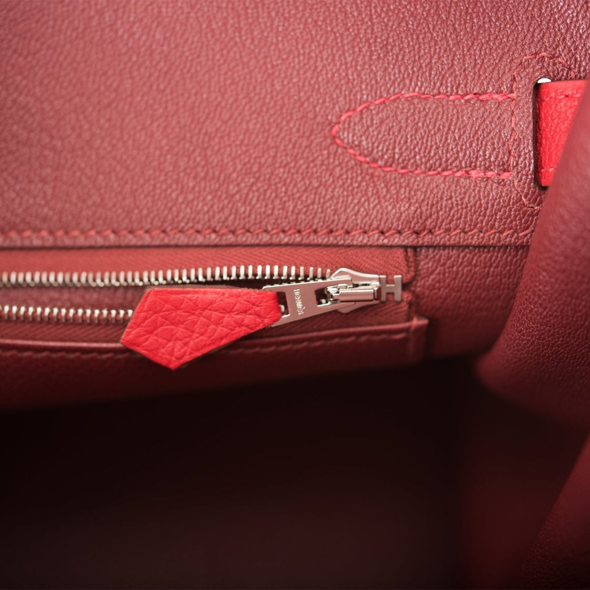 Hermes Rouge Casaque Verso Togo Birkin 30cm Palladium Hardware Crowned Bag