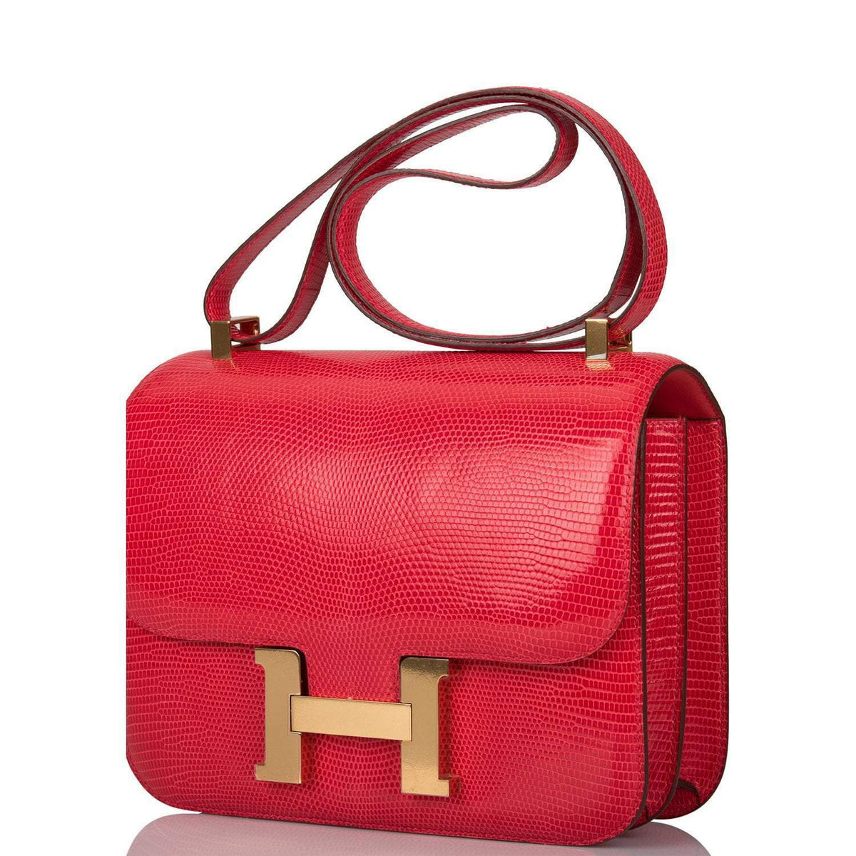 Hermes Rouge Exotique Lizard Niloticus Constance 24cm Gold Hardware Crowned Bag