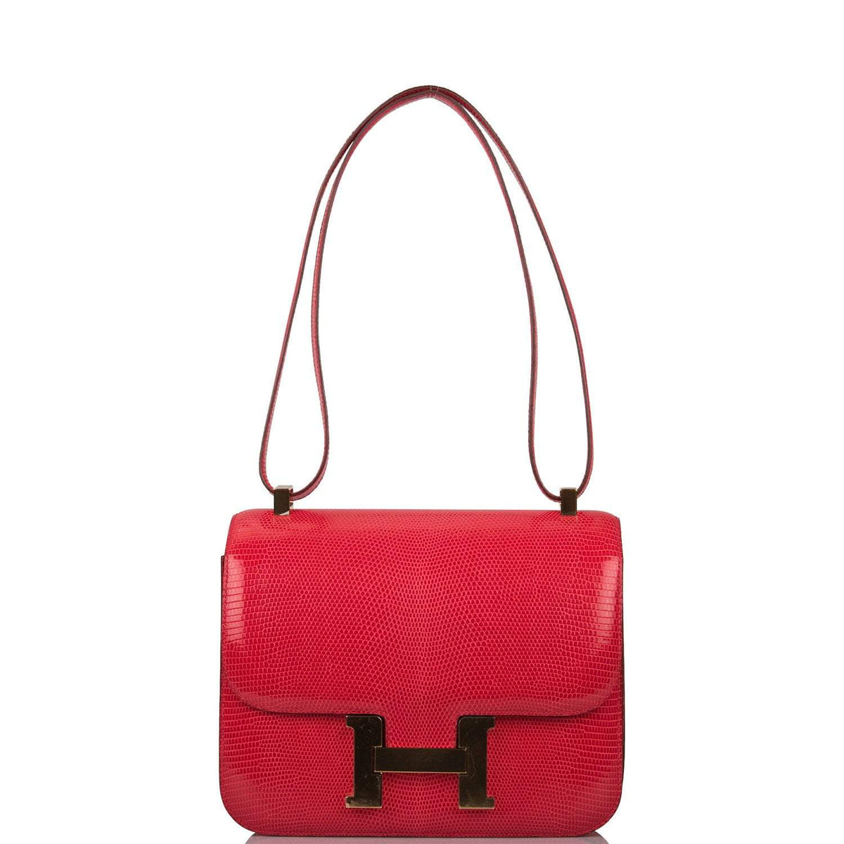 Hermes Rouge Exotique Lizard Niloticus Constance 24cm Gold Hardware Crowned Bag