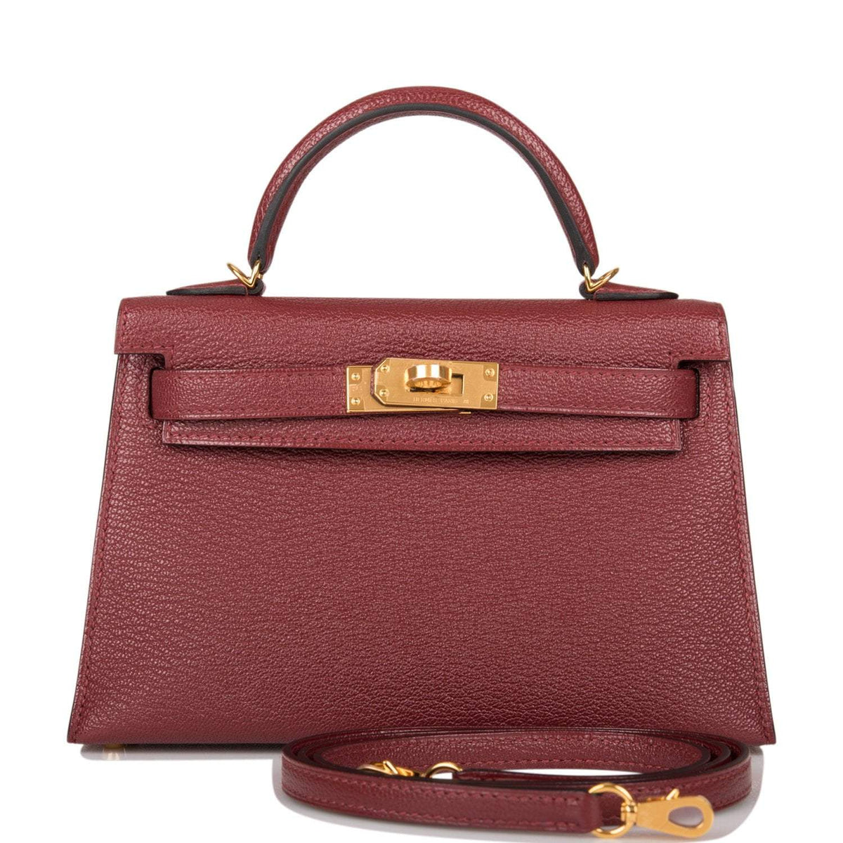 Hermes Rouge H Chevre Sellier Kelly 20cm Gold Hardware Crowned Bag