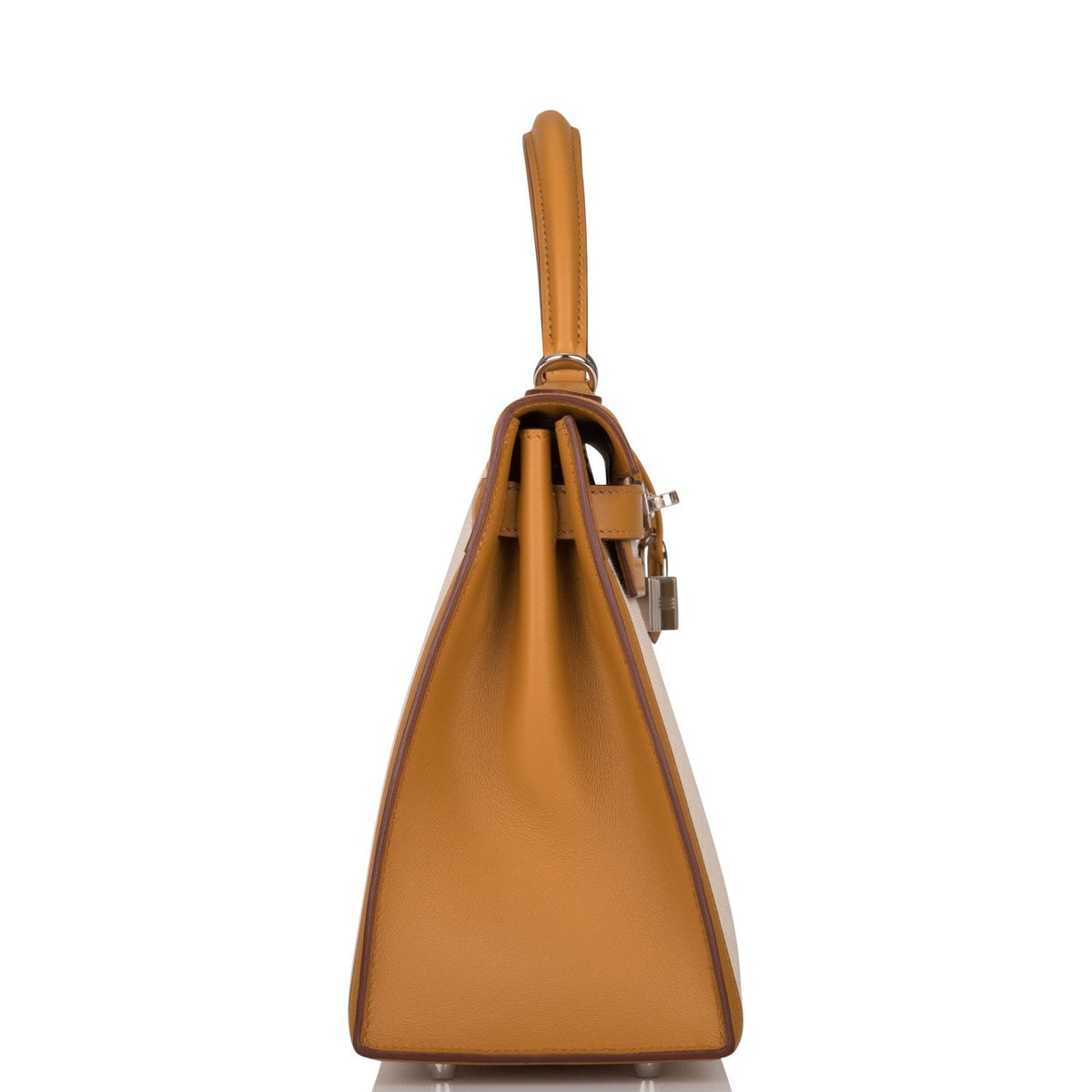 Hermes Sesame Toile and Swift Sellier Kelly 28cm Palladium Hardware Crowned Bag