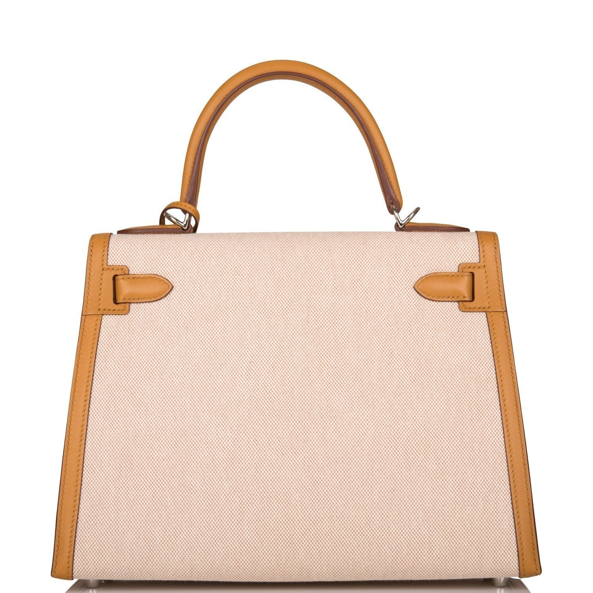 Hermes Sesame Toile and Swift Sellier Kelly 28cm Palladium Hardware Crowned Bag