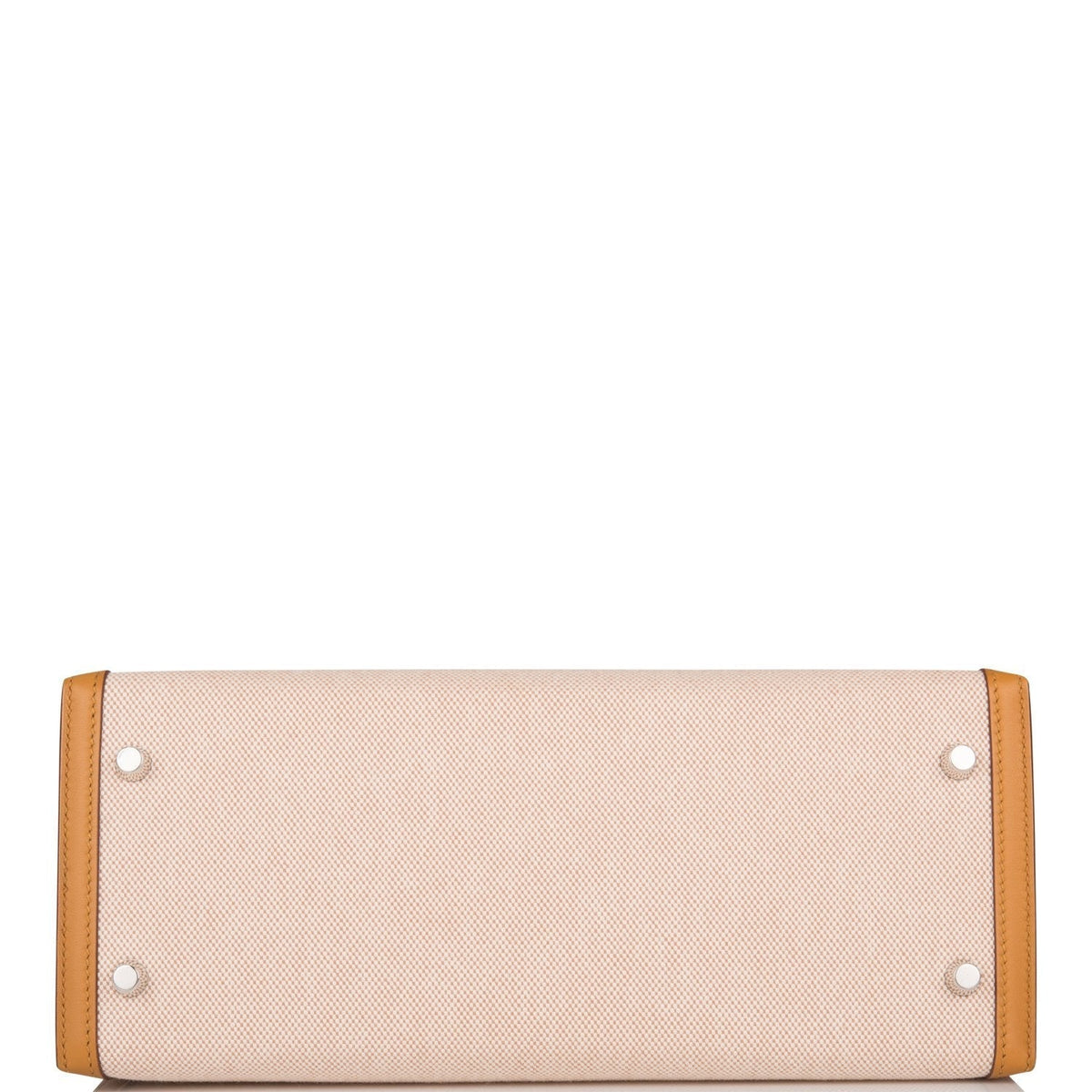 Hermes Sesame Toile and Swift Sellier Kelly 28cm Palladium Hardware Crowned Bag