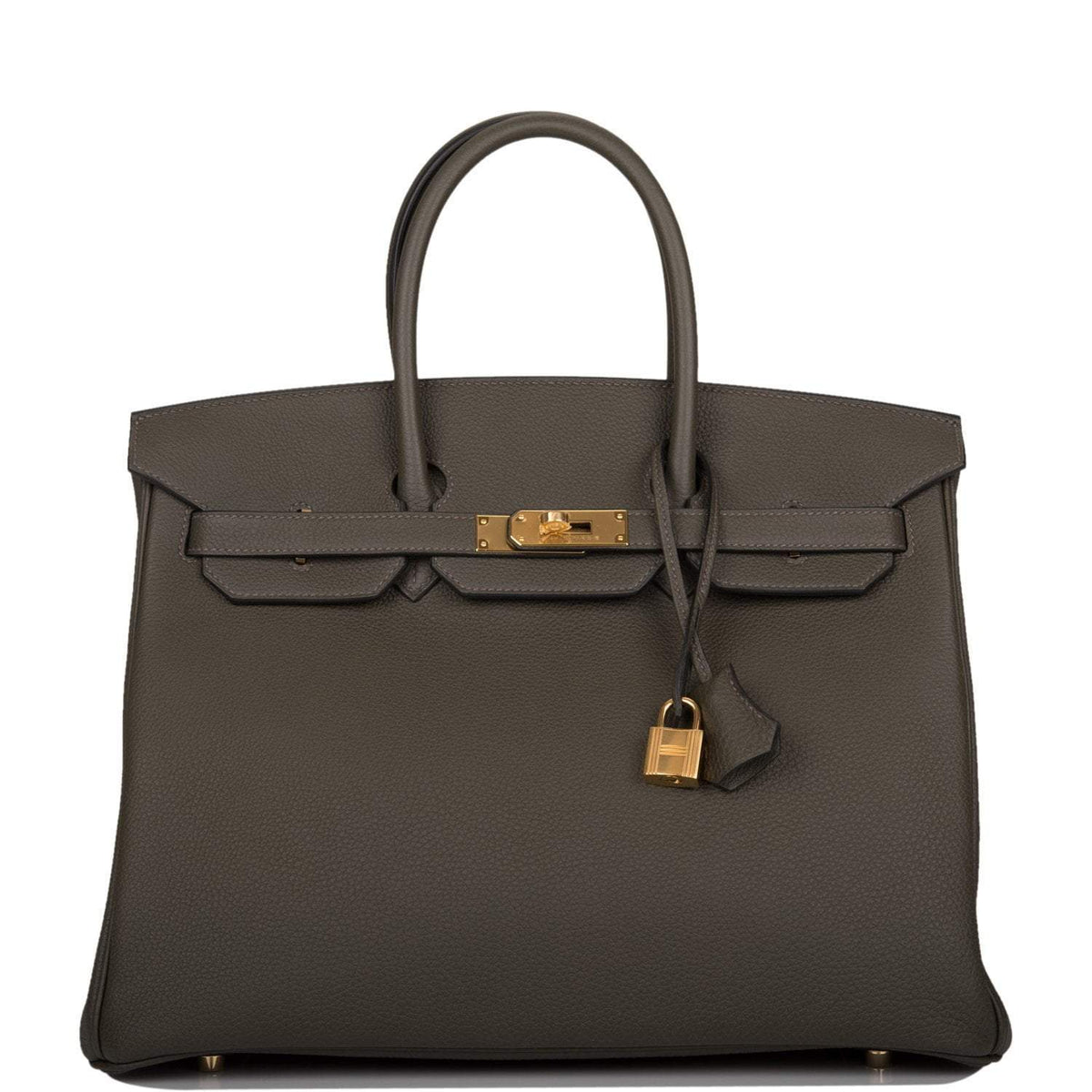 Hermes Vert de Gris Togo Birkin 35cm Gold Hardware Crowned Bag