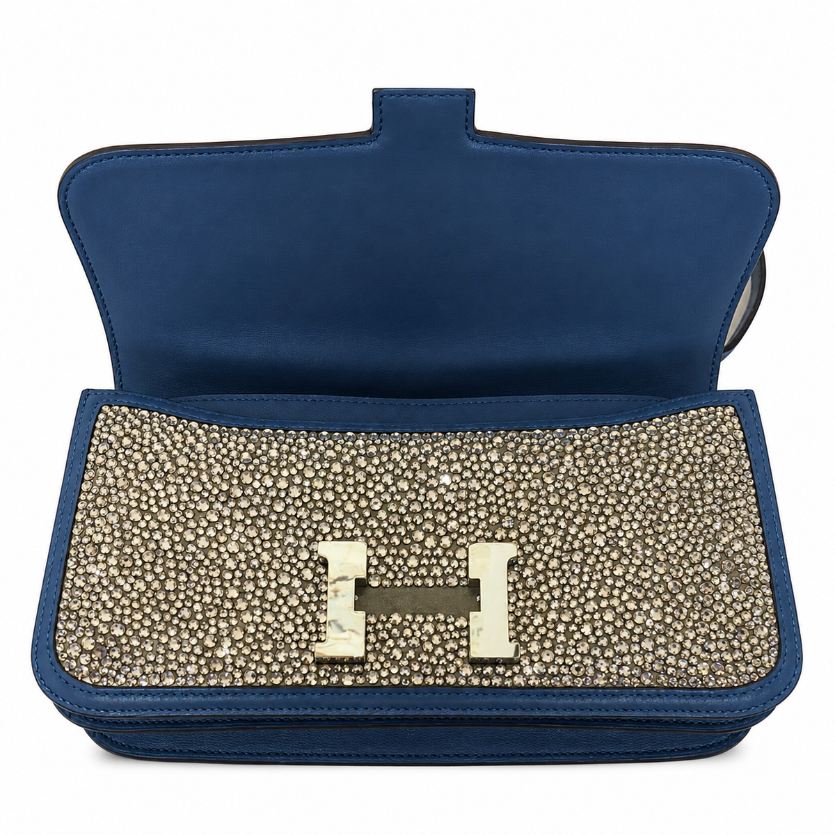 Hermes Constance Elan Bleu de Galice Swift Leather Swarovski Crystal Palladium Hardware BagAg
