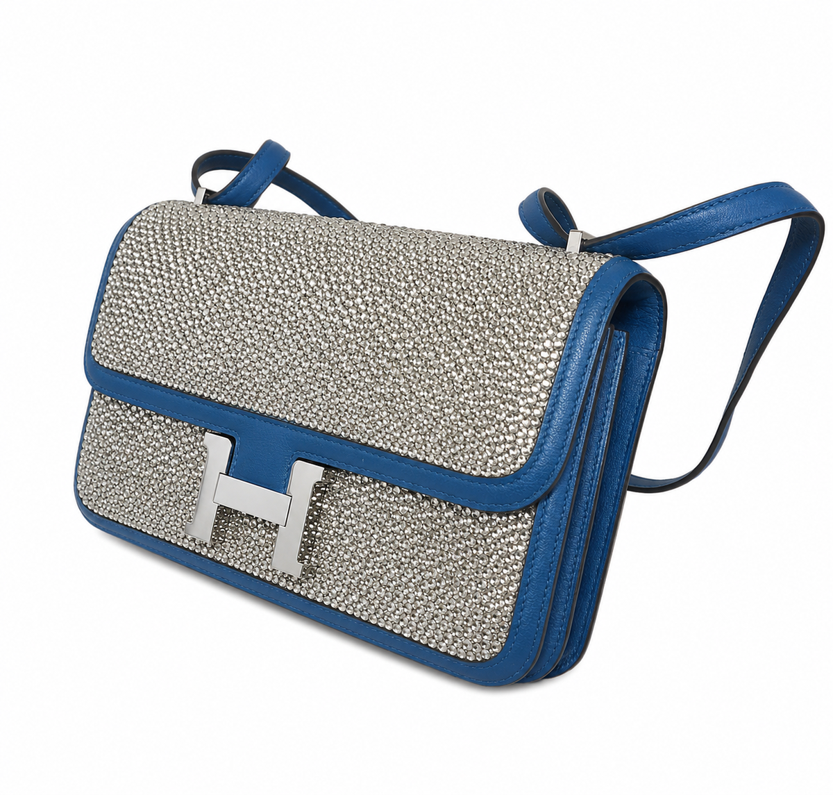 Hermes Constance Elan Bleu de Galice Swift Leather Swarovski Crystal Palladium Hardware BagAg
