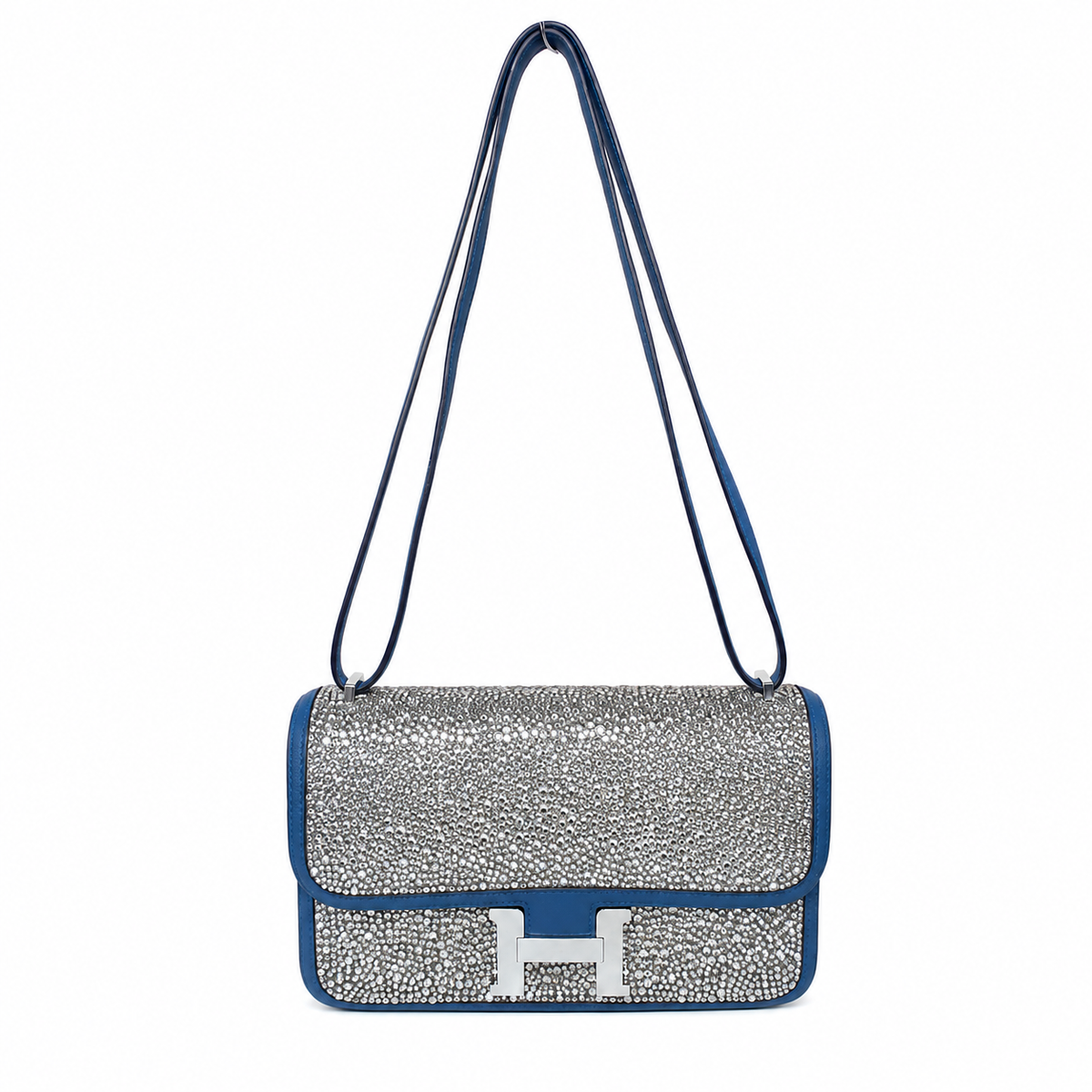 Hermes Constance Elan Bleu de Galice Swift Leather Swarovski Crystal Palladium Hardware BagAg