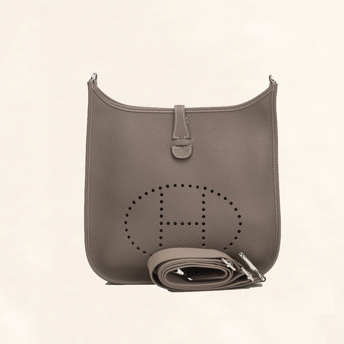 Hermes Evelyne III PM Etoupe Clemence Palladium Hardware Crowned Bag
