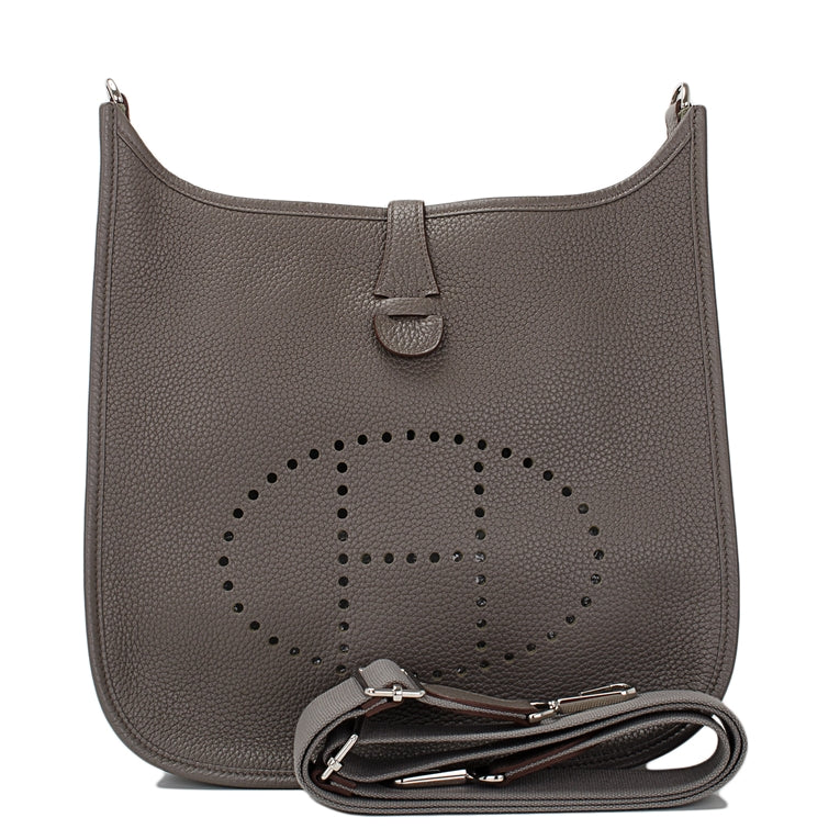 Hermes Evelyne III PM Gris Etain Clemence Palladium Hardware Crowned Bag
