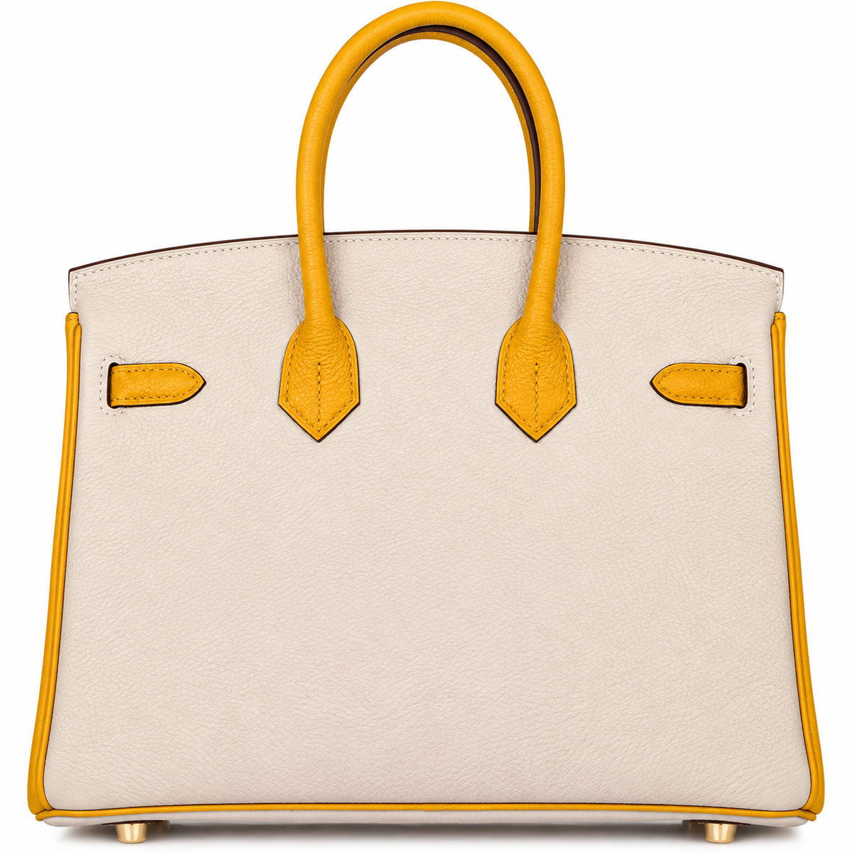 Hermes Horseshoe Stamp (HSS) Bi-Color Craie and Jaune Ambre Togo Birkin 25cm Brushed Gold Hardware BagAg