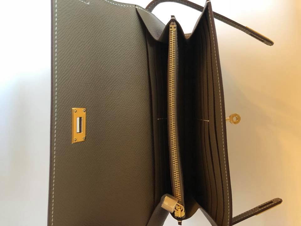 Hermes Etoupe Long Kelly Classic Wallet Crowned Bag