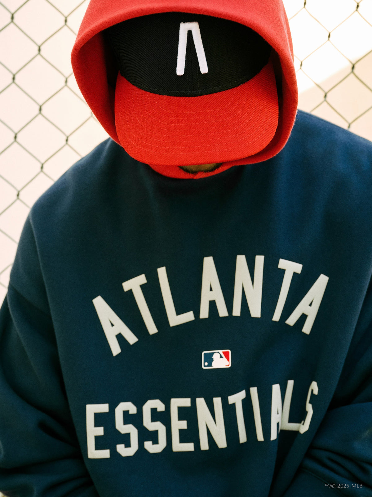 Fear of God Essentials Braves Sport Hoodie Navy Blue Red