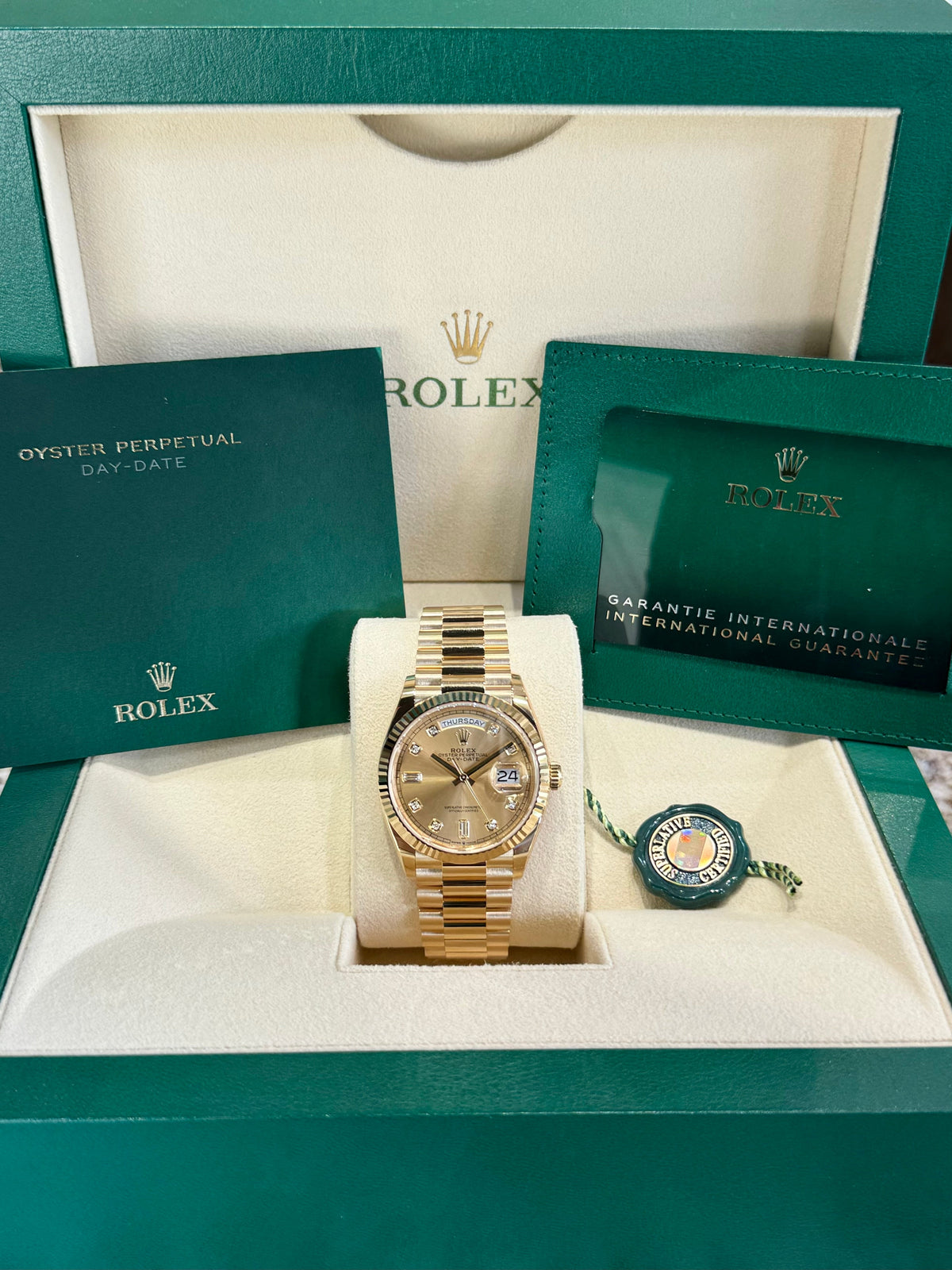 Rolex Day-Date 36 128238 Champagne Diamond Dial Watch Rolex