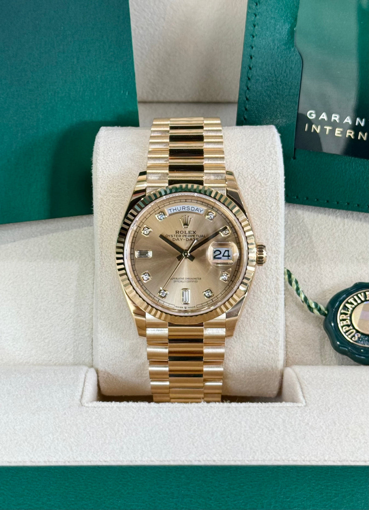 Rolex Day-Date 36 128238 Champagne Diamond Dial Watch Rolex