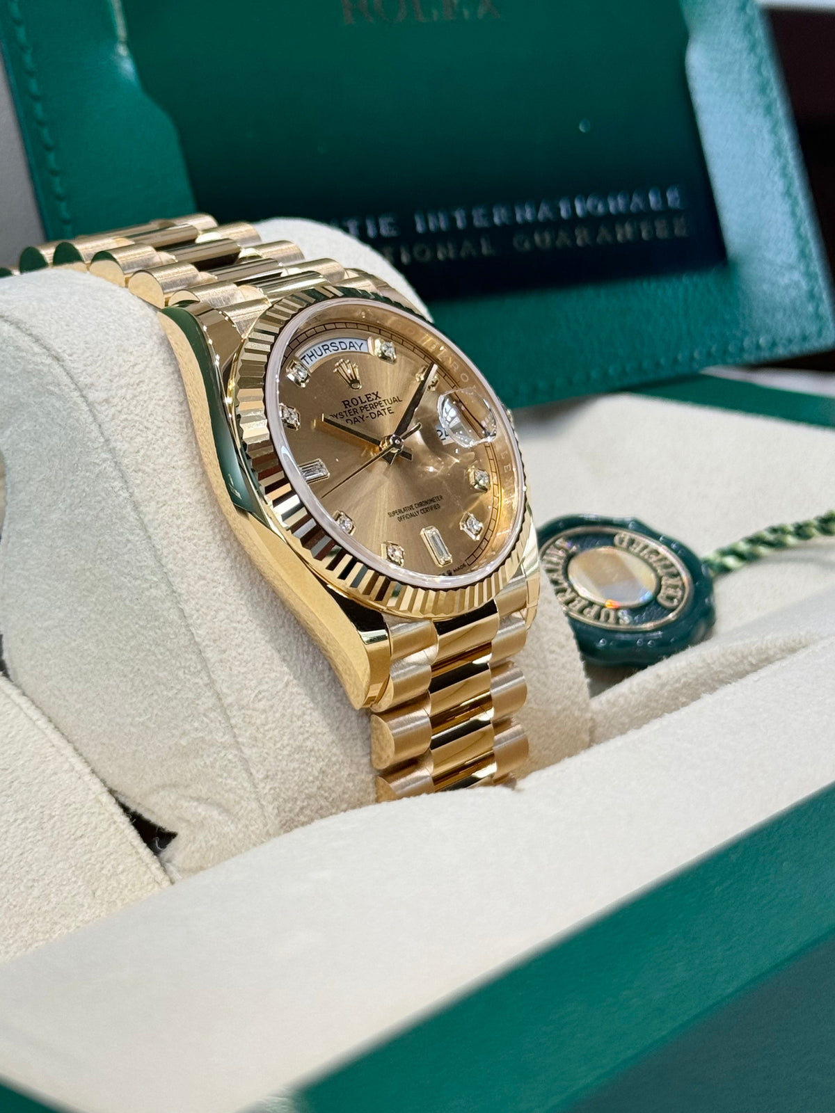 Rolex Day-Date 36 128238 Champagne Diamond Dial Watch Rolex