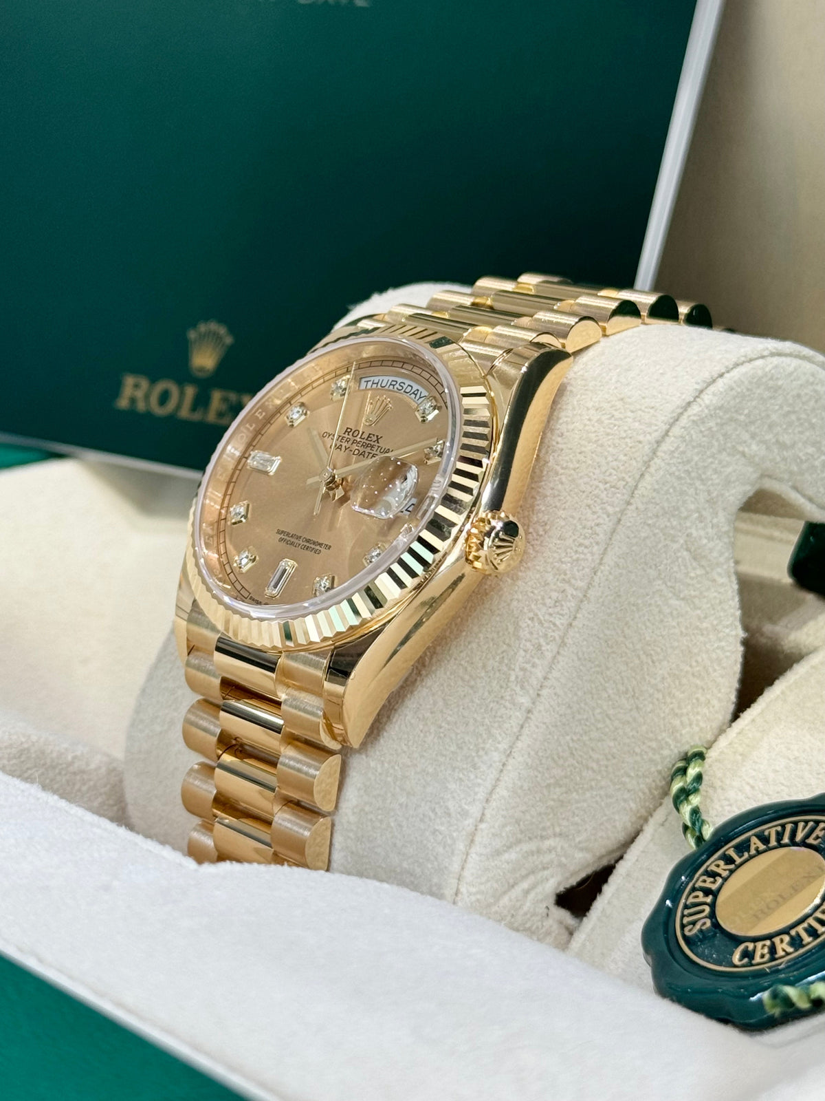 Rolex Day-Date 36 128238 Champagne Diamond Dial Watch Rolex