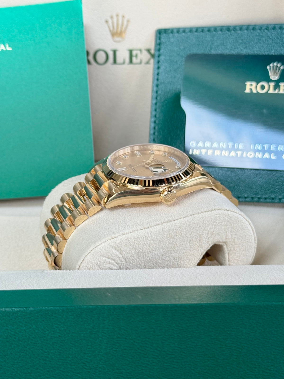 Rolex Day-Date 36 128238 Champagne Diamond Dial Watch Rolex