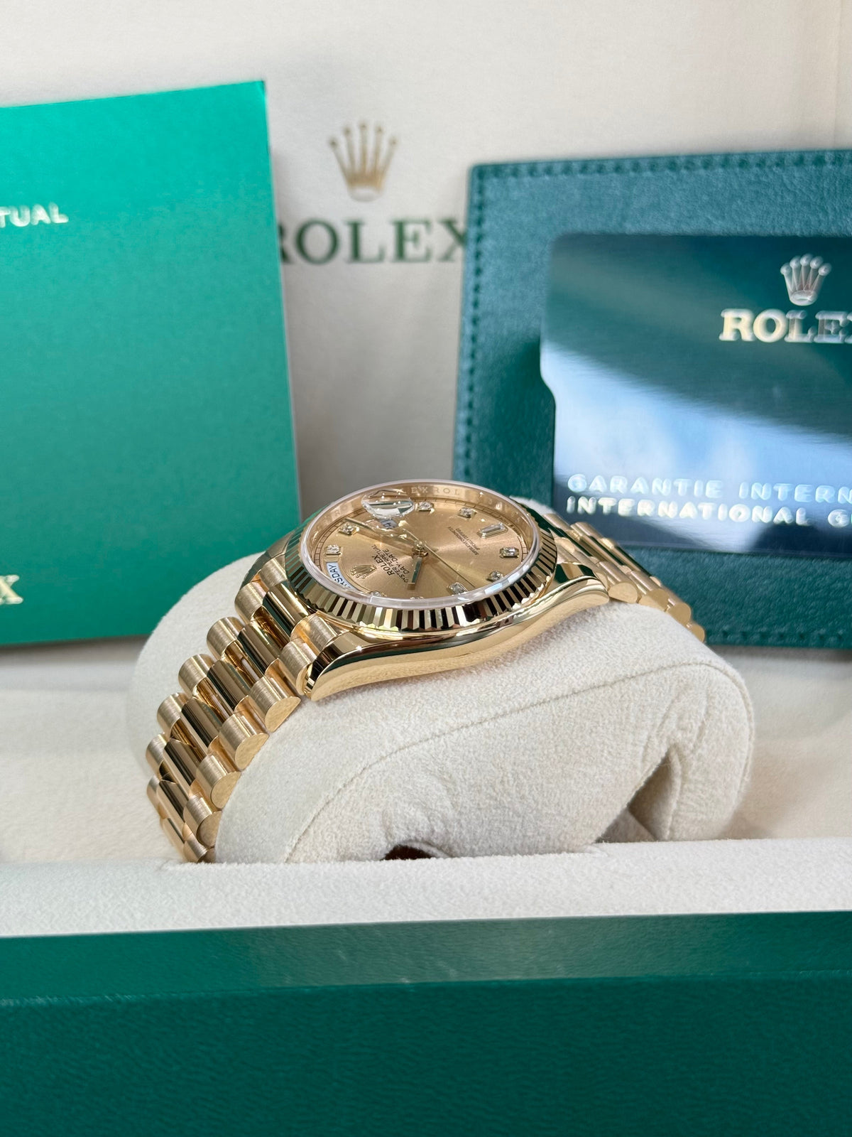 Rolex Day-Date 36 128238 Champagne Diamond Dial Watch Rolex