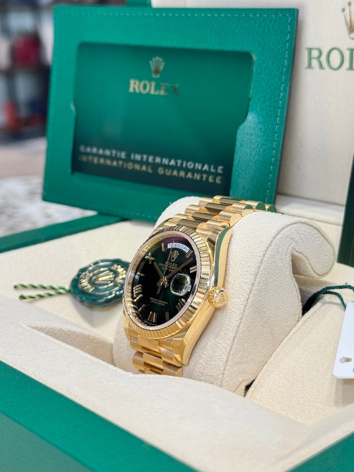 Rolex Day-Date 36 128238 Green Ombre Dial Watch Rolex