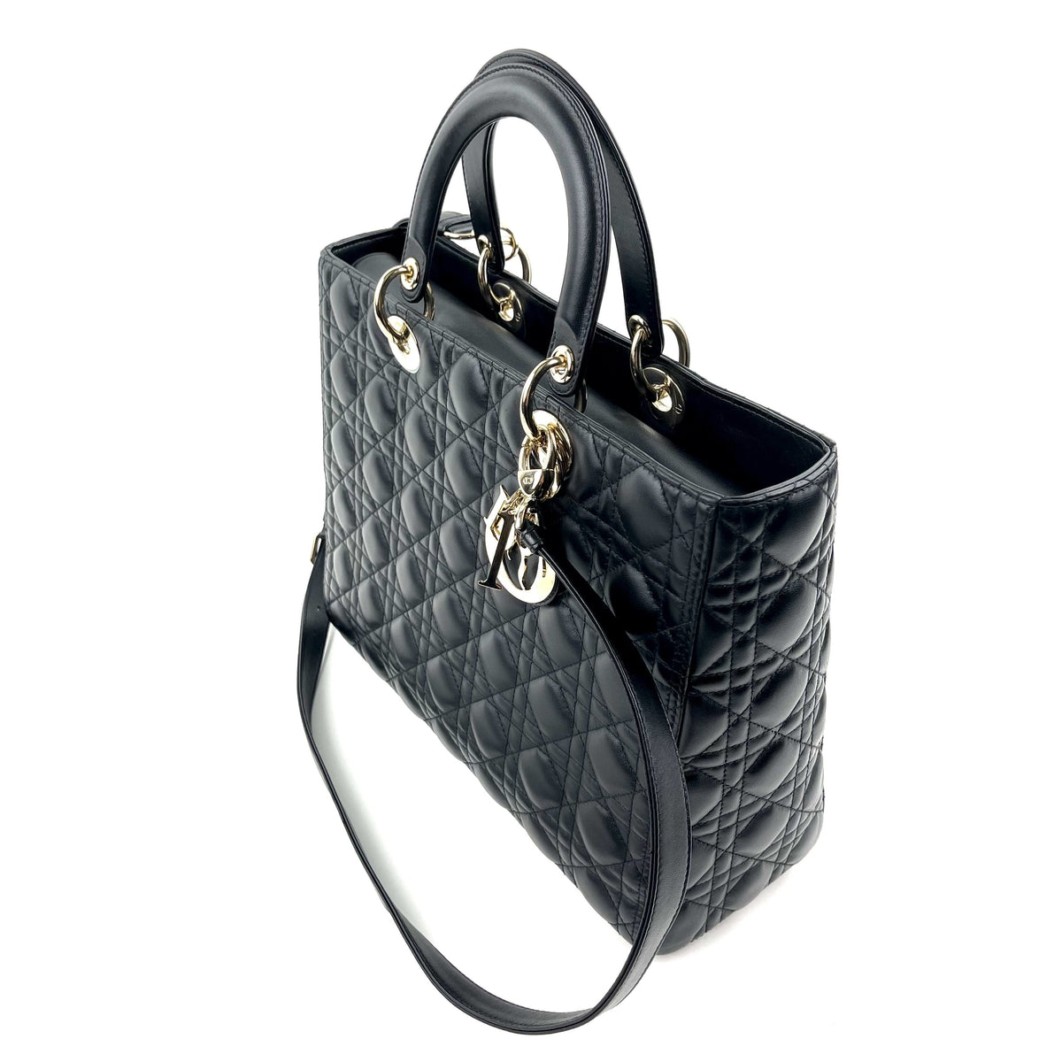 CHRISTIAN DIOR Large Cannage Lady Dior w/ Strap Dior