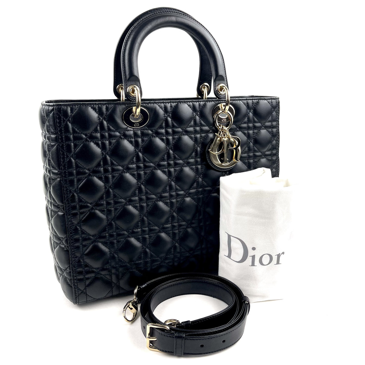 CHRISTIAN DIOR Large Cannage Lady Dior w/ Strap Dior