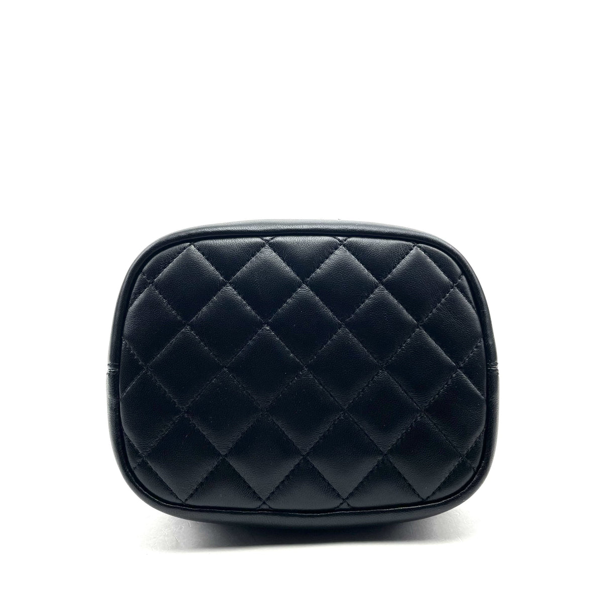 CHANEL Logo Charm CC Lambskin Drawstring Bucket Bag Chanel