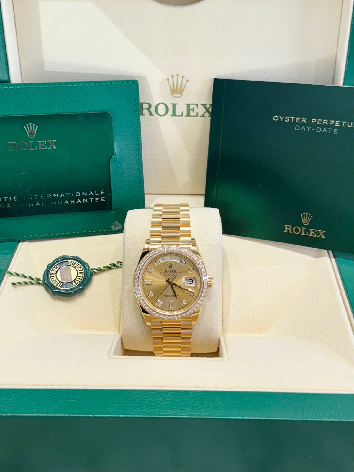 Rolex Day-Date 36 128348RBR Champagne Diamond Dial Watch Rolex