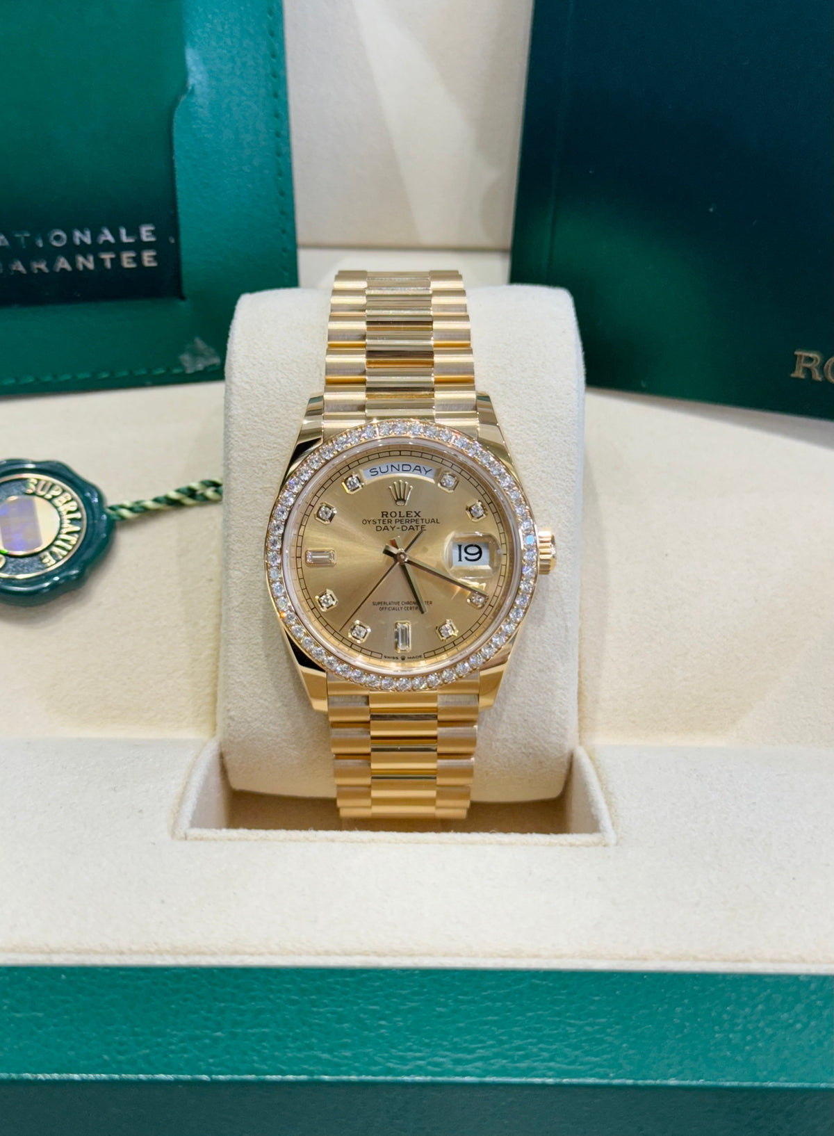 Rolex Day-Date 36 128348RBR Champagne Diamond Dial Watch Rolex