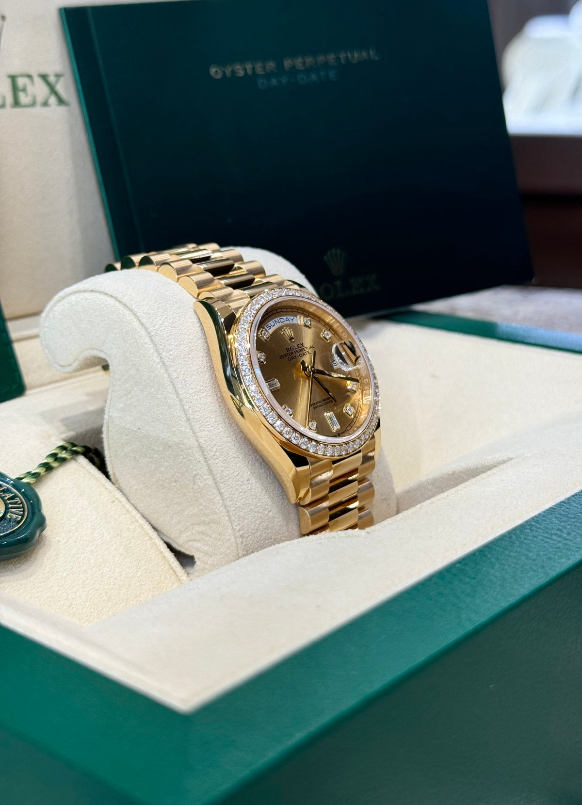 Rolex Day-Date 36 128348RBR Champagne Diamond Dial Watch Rolex